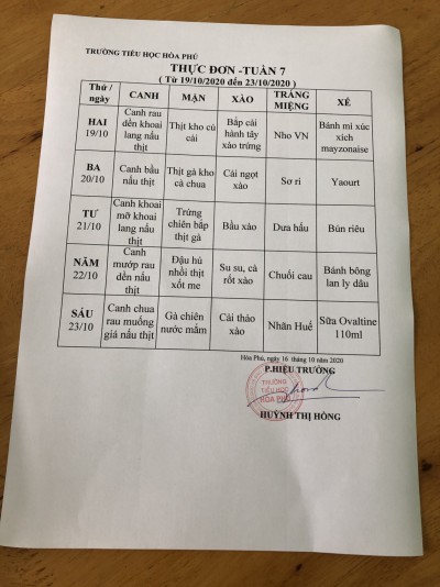 Thực Đơn tuần 4  (ngày 16/5 ->20/5/2022)