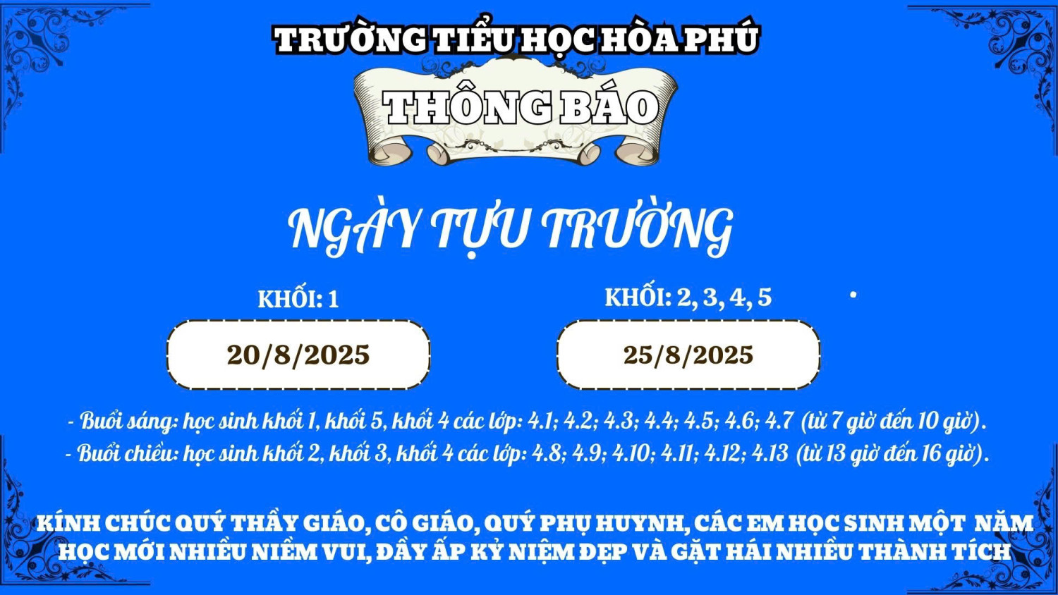 Thông báo về việc tựu trường năm học 2025 - 2026