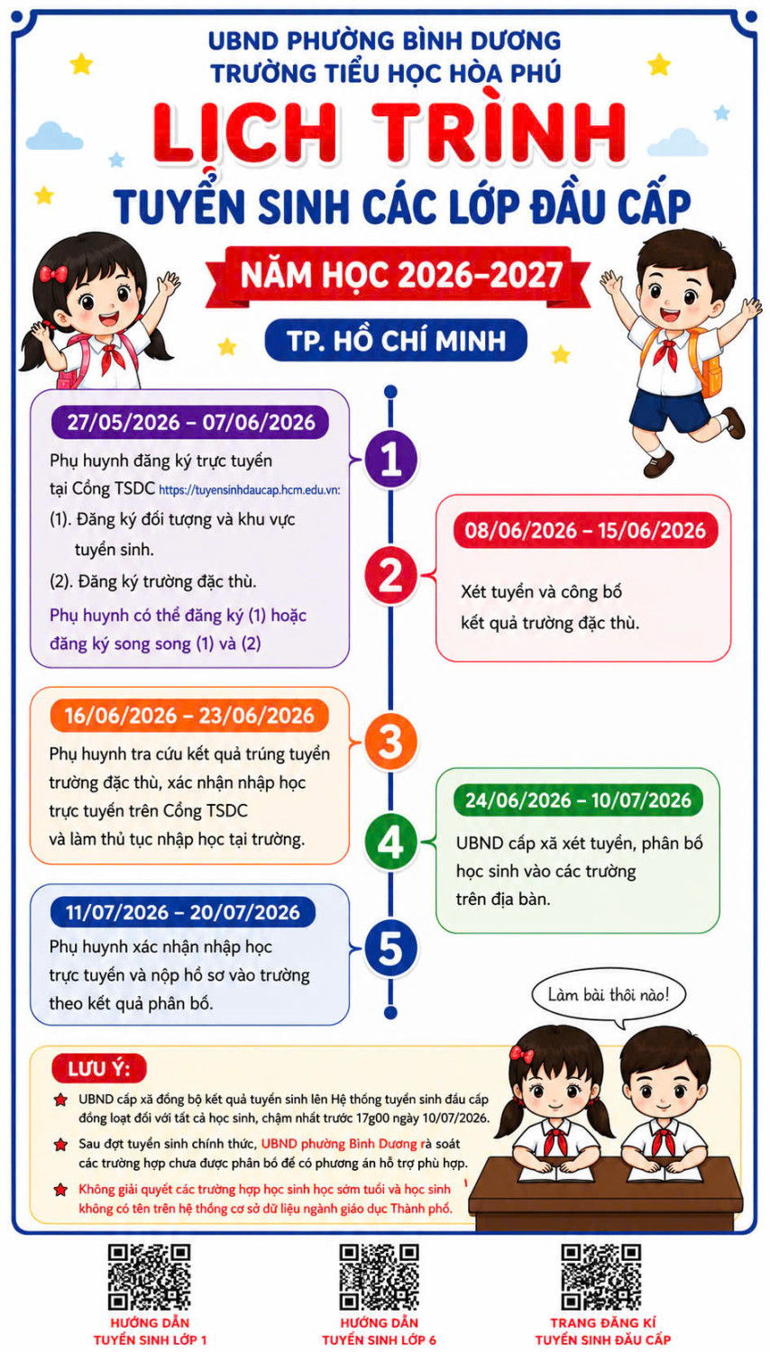 Thông báo khung thời gian tuyển sinh lớp 1 năm học 2026-2027
