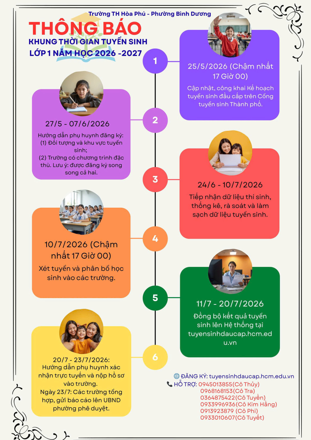 Thông báo khung thời gian tuyển sinh lớp 1 năm học 2026-2027
